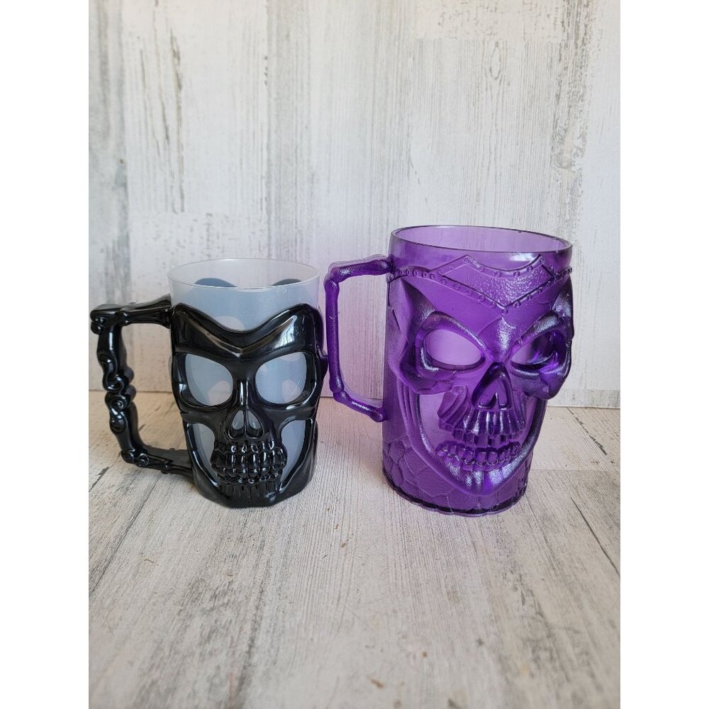 Vintage plastic skull cups black purple Halloween prop‎ home decor set